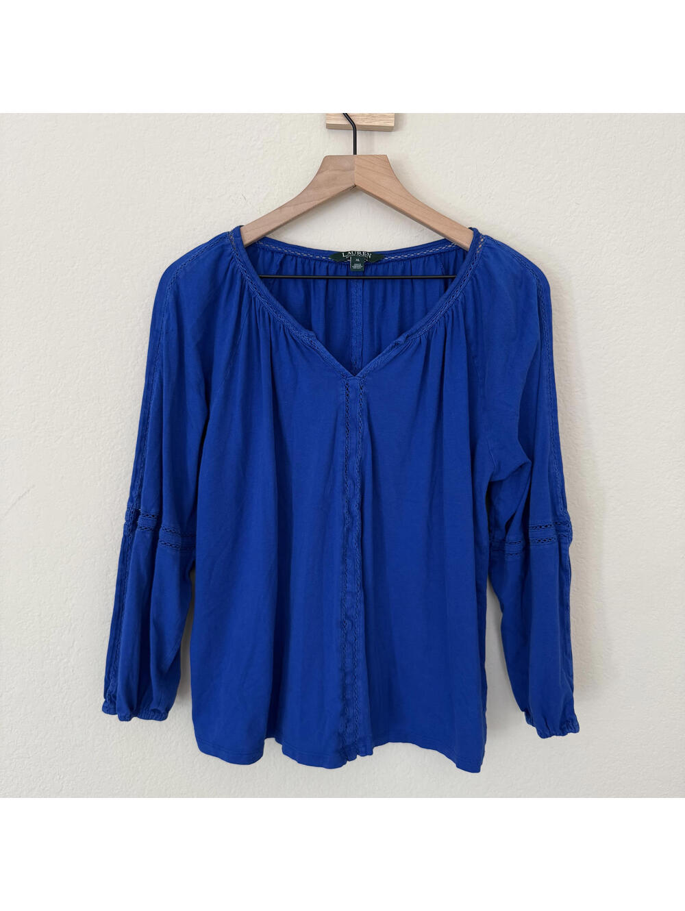 Ralph Lauren Blouse Women's XL Blue 3/4 Sleeve V-Neck